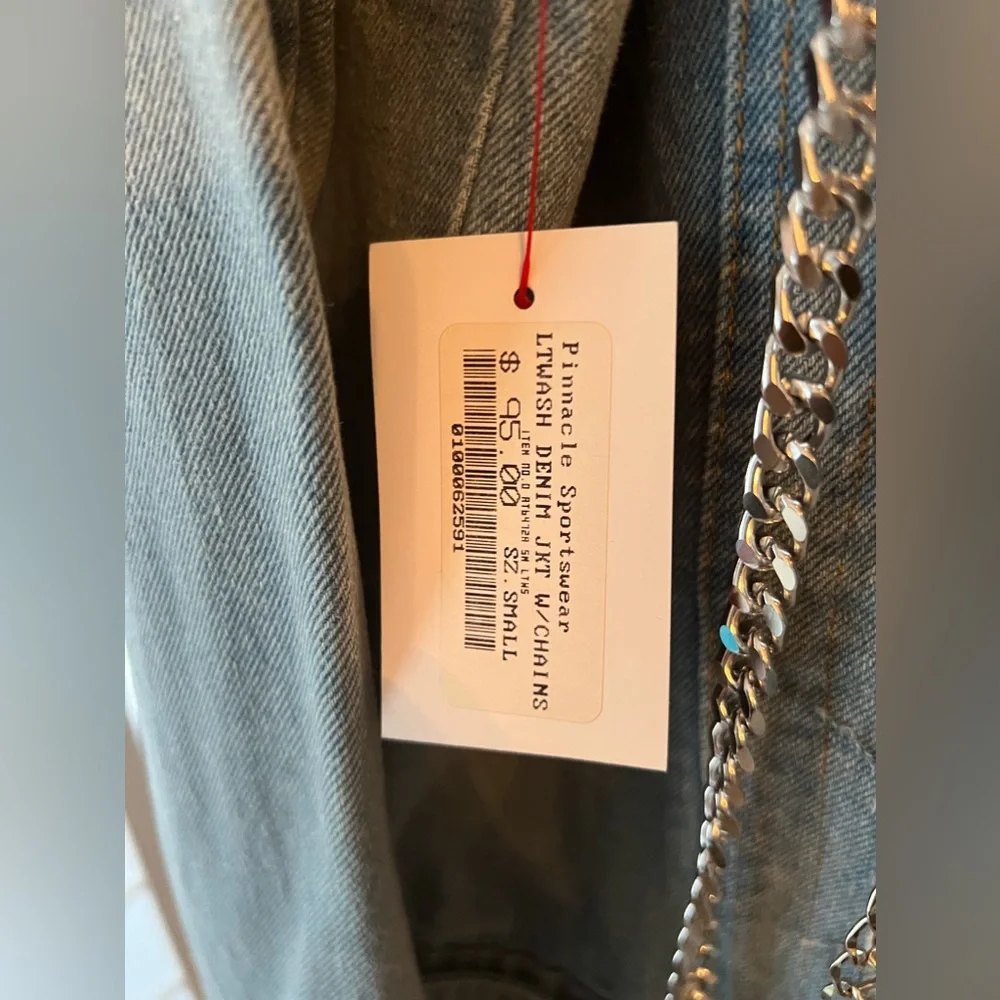 REHAB Pinnacle Sportswear Light Wash Denim Jacket with Chains Size: Small NWT - Picture 6 of 6